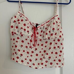Elegant Floral Camisole with Red Accents